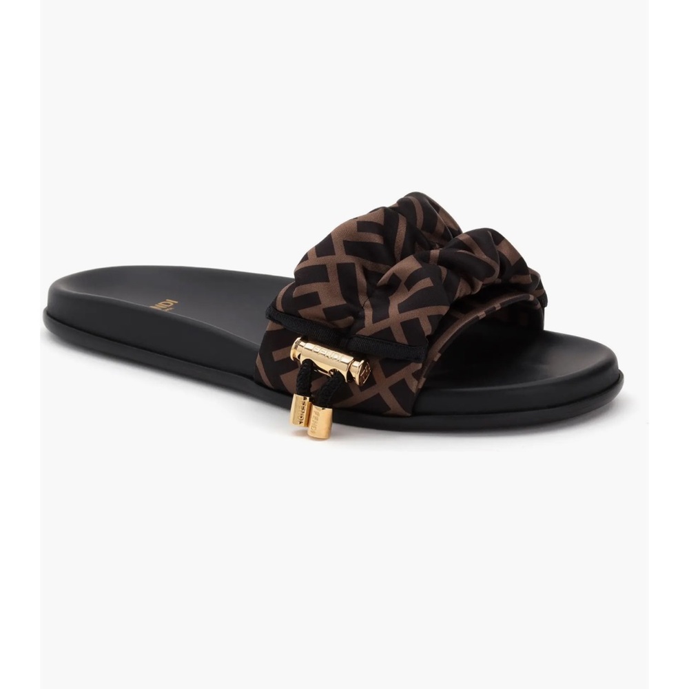 Fendi Black and Brown Patterned Slide Sandals